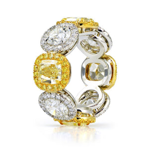 Fancy Yellow and White Diamond Halo Eternity Ring