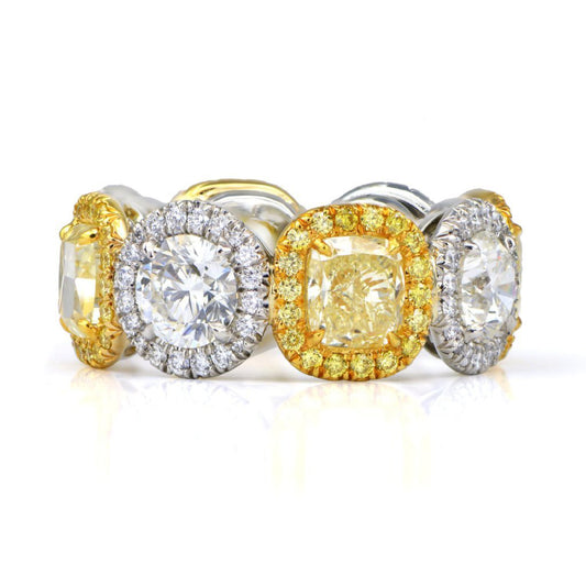 Fancy Yellow & White Diamond Halo Eternity Ring