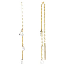 Load image into Gallery viewer, 18K Gold and Drilled Diamond Threader Drop Earrings