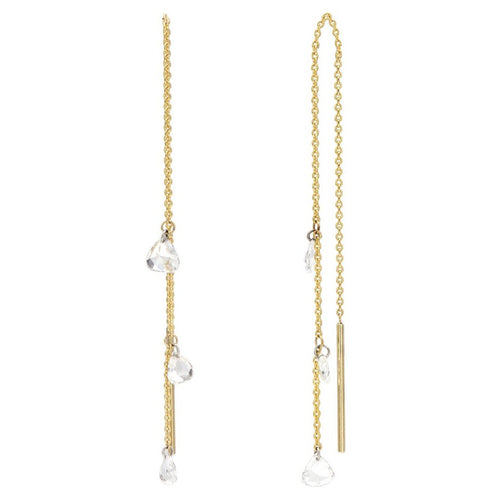18K Gold and Drilled Diamond Threader Drop Earrings