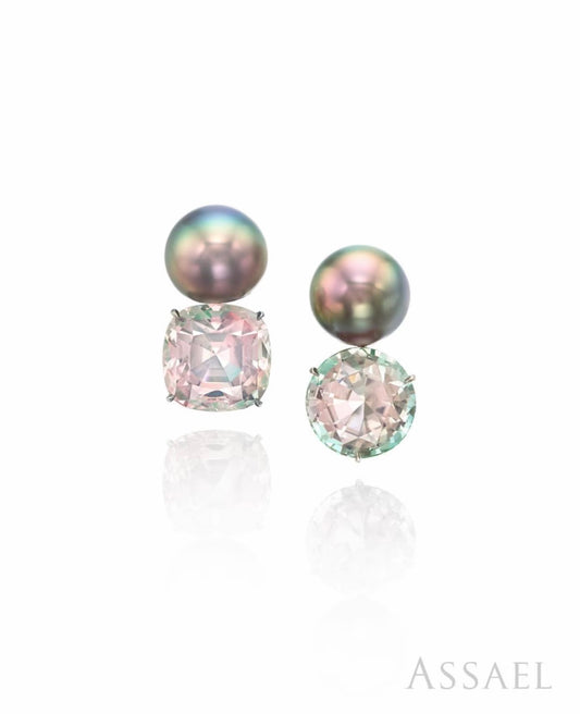 Bi-Color Tourmaline & Tahitian Pearl Earrings