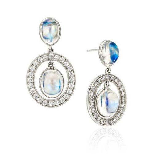 Moonstone & Diamond Open Circle Earrings