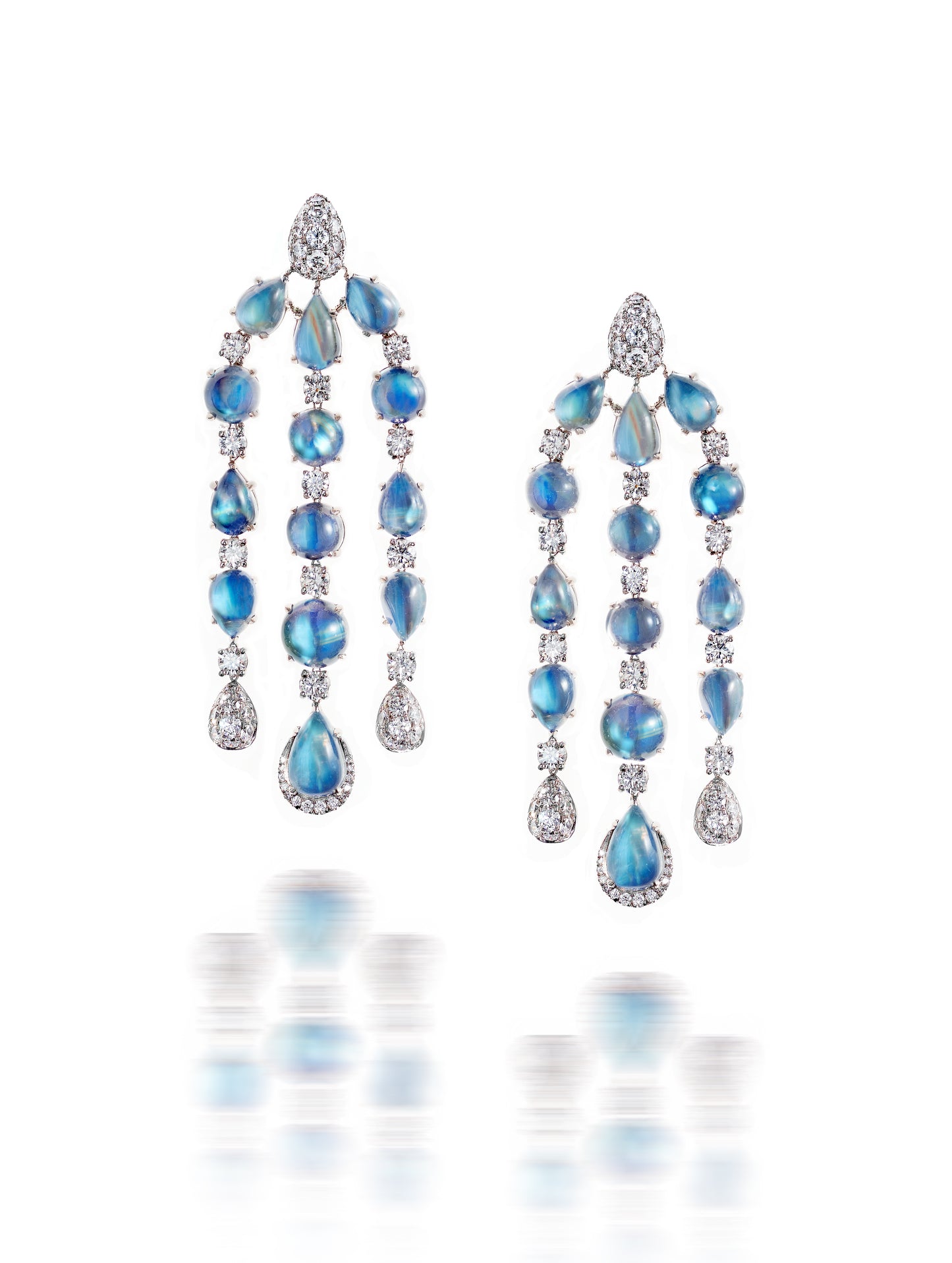 Rainbow Moonstone & Diamond "Chandelier" Earrings