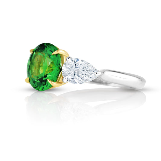 Round Brilliant Cut Tsavorite Three Stone Ring