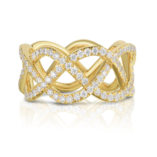18K Yellow Gold & Diamond Pave Three Row Woven Ring
