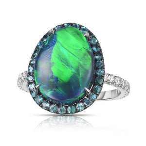 Black Opal, Paraiba, and Diamond Ring
