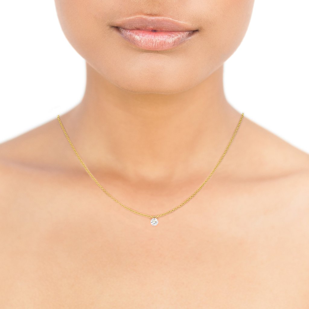 18K Yellow Gold Drilled Diamond Pendant Fringe Necklace
