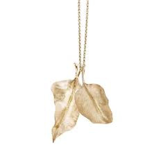 18K Yellow Gold Round Leaves Pendant