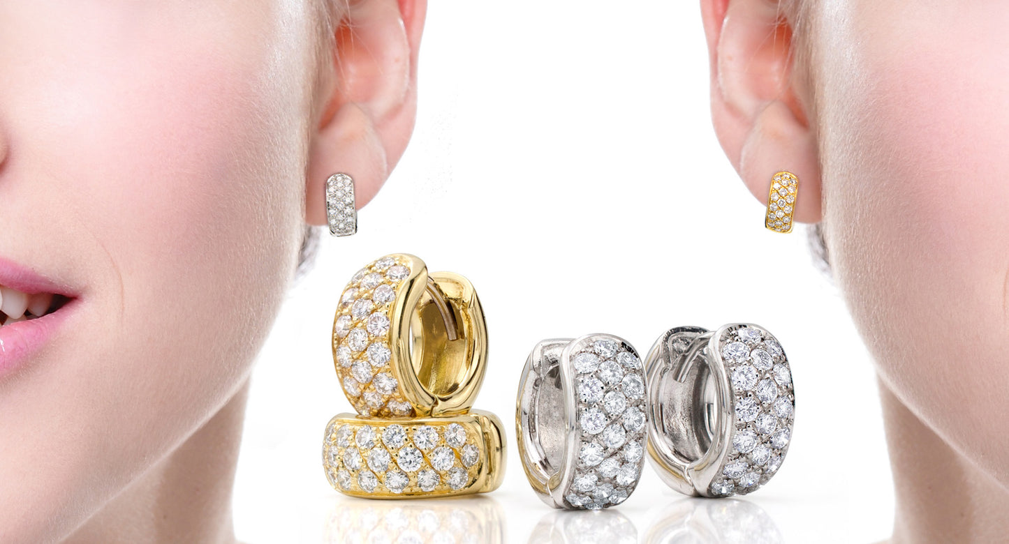 18K Gold & Damond Pave Huggies