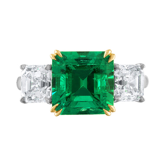 Emerald & Diamond Three Stone Ring