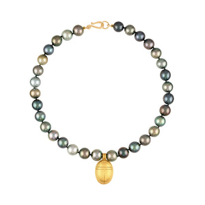 Tahitian Pearl and 22K Gold Scarab Necklace