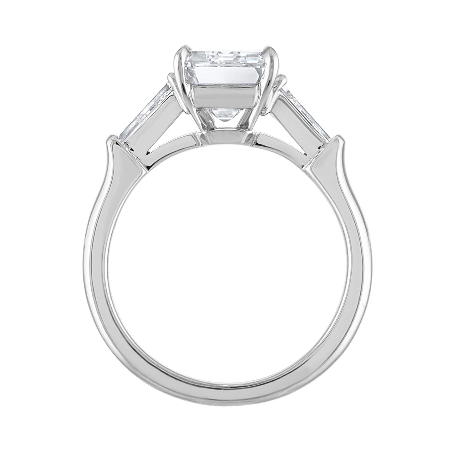 Emerald Cut & Tapered Baguette Diamond Three Stone Ring