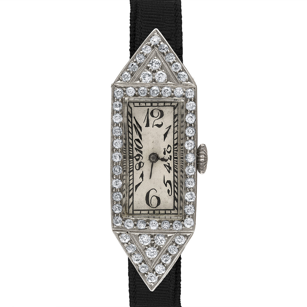 Diamond Encrusted Art Deco Watch in Platinum
