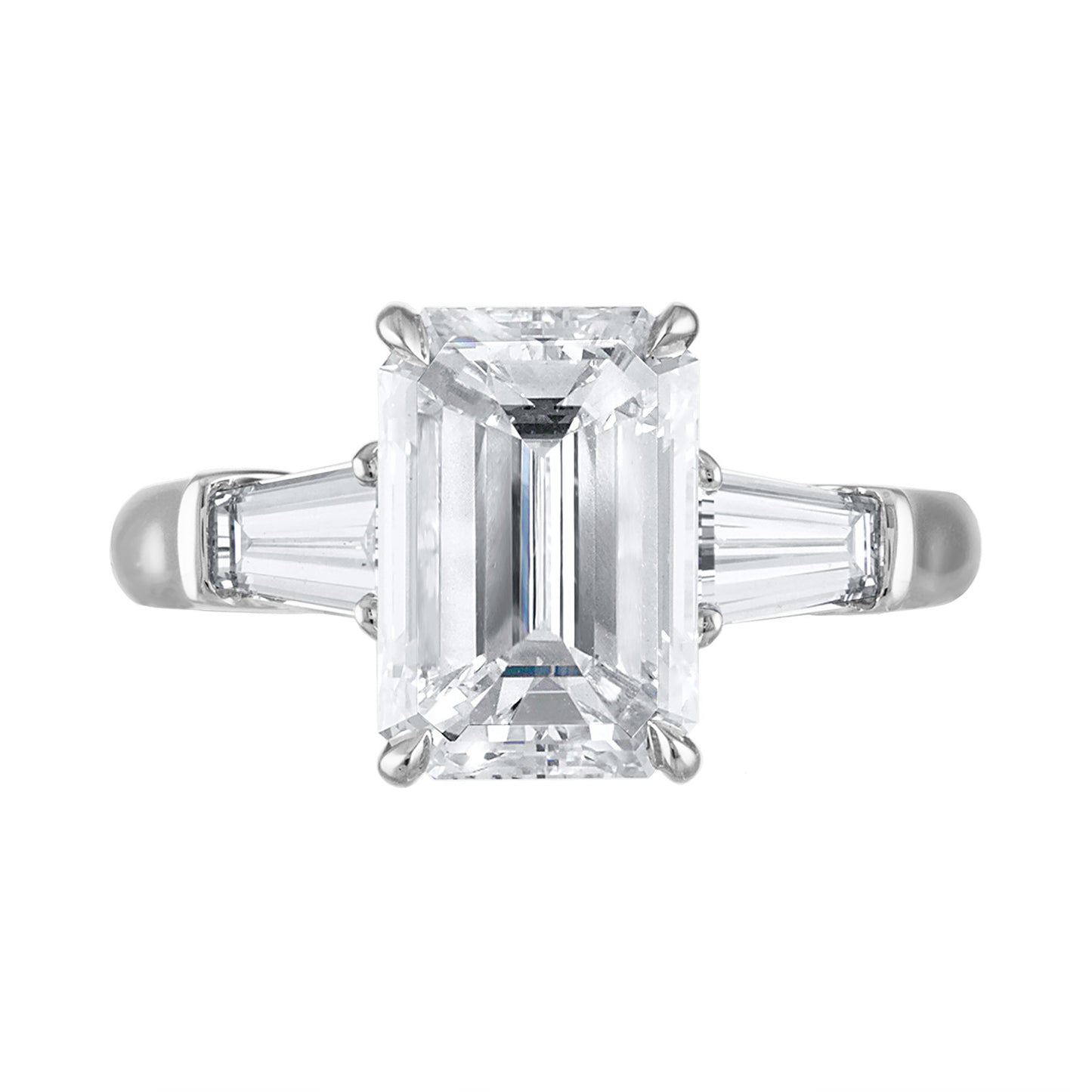 Emerald Cut & Tapered Baguette Diamond Three Stone Ring