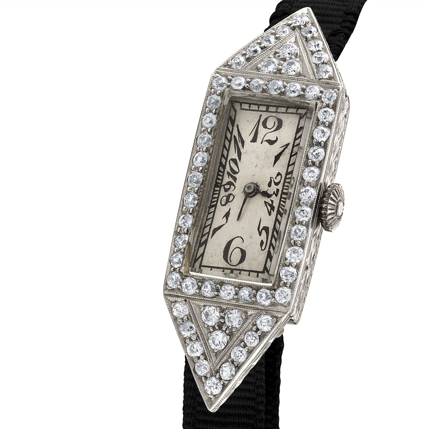 Diamond Encrusted Art Deco Watch in Platinum