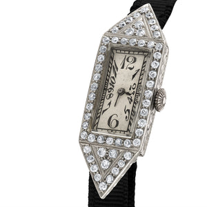 Diamond Encrusted Art Deco Watch in Platinum
