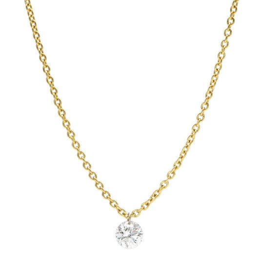 18K Yellow Gold Drilled Diamond Pendant Fringe Necklace
