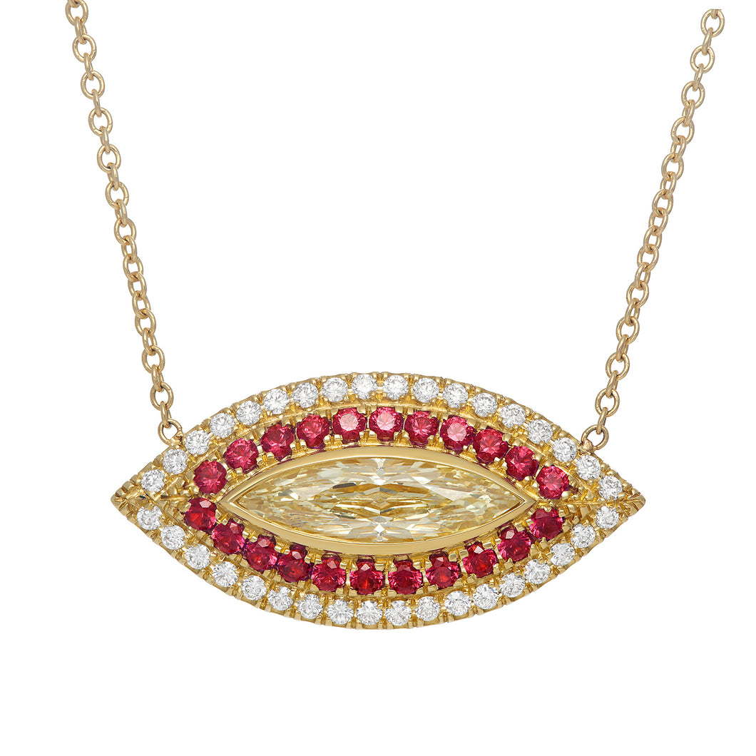 Marquise Yellow Diamond Evil Eye Necklace